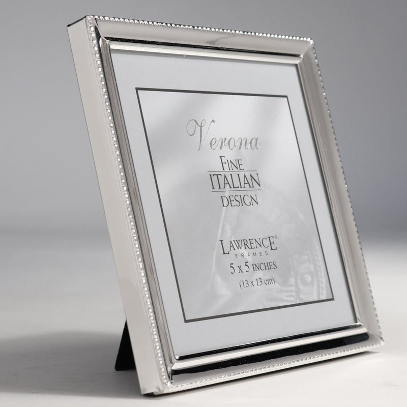 Lawrence Frames 11655 Polished Silver Plate 5x5 Picture Frame - Bead Border Design - Image 2